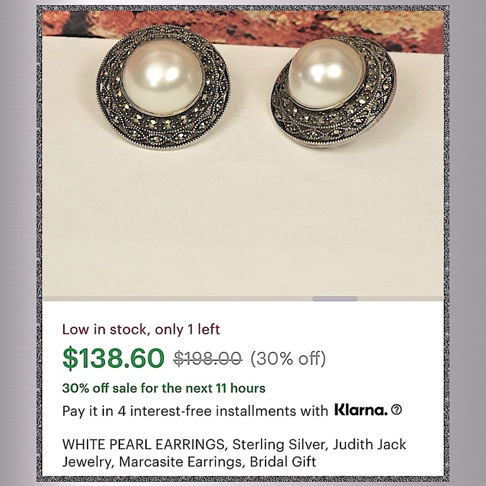 Judith Jack Sterling w/Marcasite and Faux Pearl Earrings - Picture 10 of 11